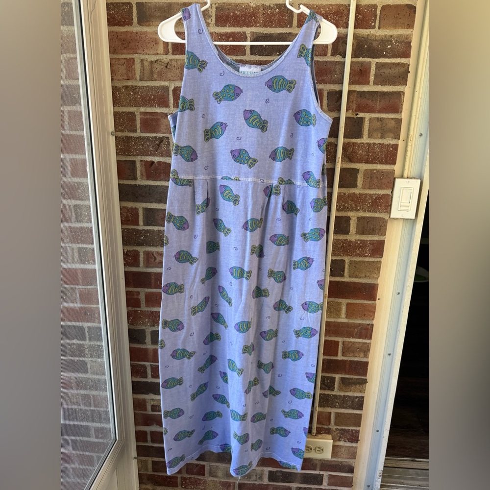 Purple Sleeveless Fish Print Maxi Dress